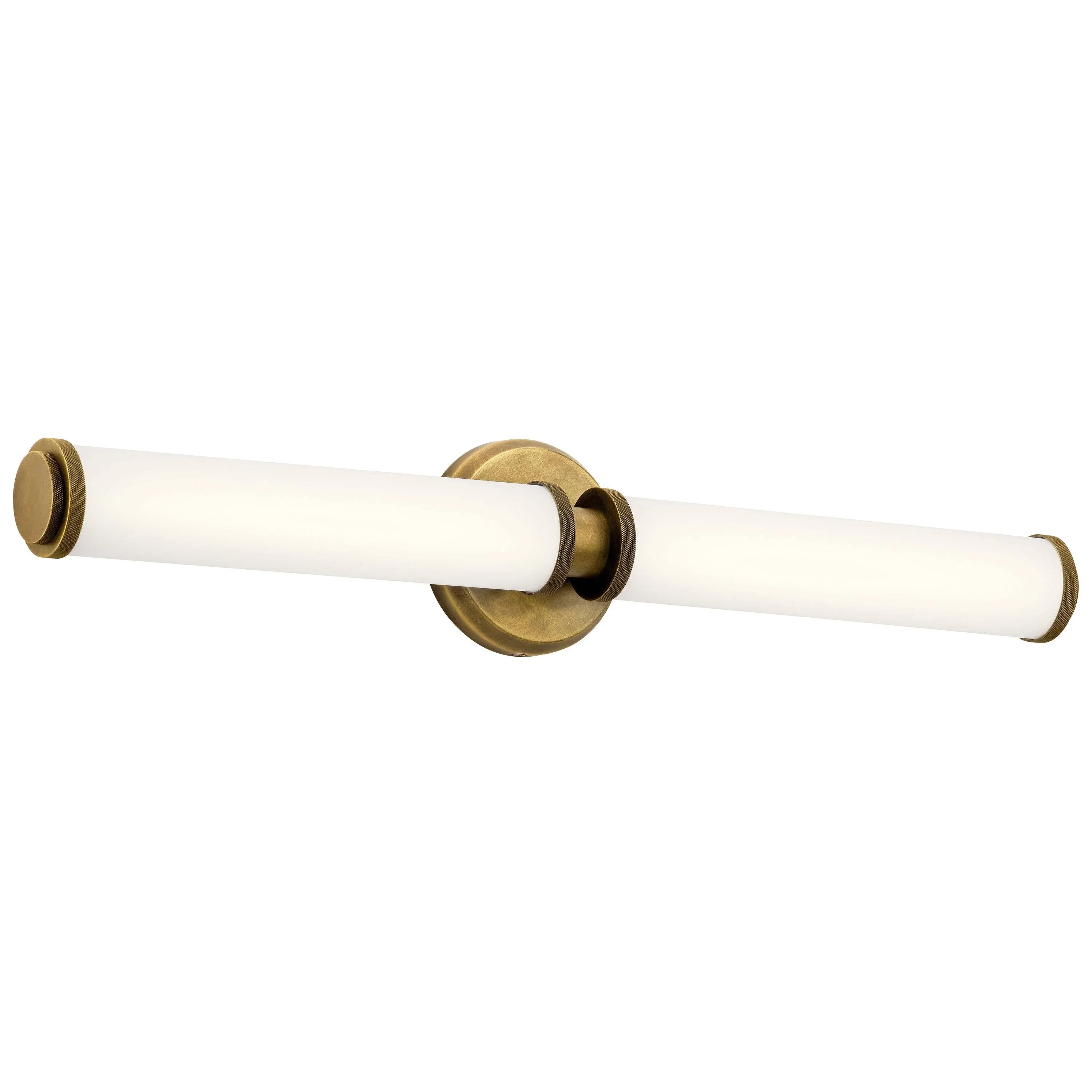 Kichler Indeco 27" LED Linear Vanity Light with Satin Etched White Glass in Natural Brass