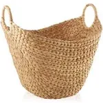 Casafield Large Laundry Boat Basket with Handles, Woven Water Hyacinth Storage Tote for Blankets, Bathroom, Bedroom, Living Room