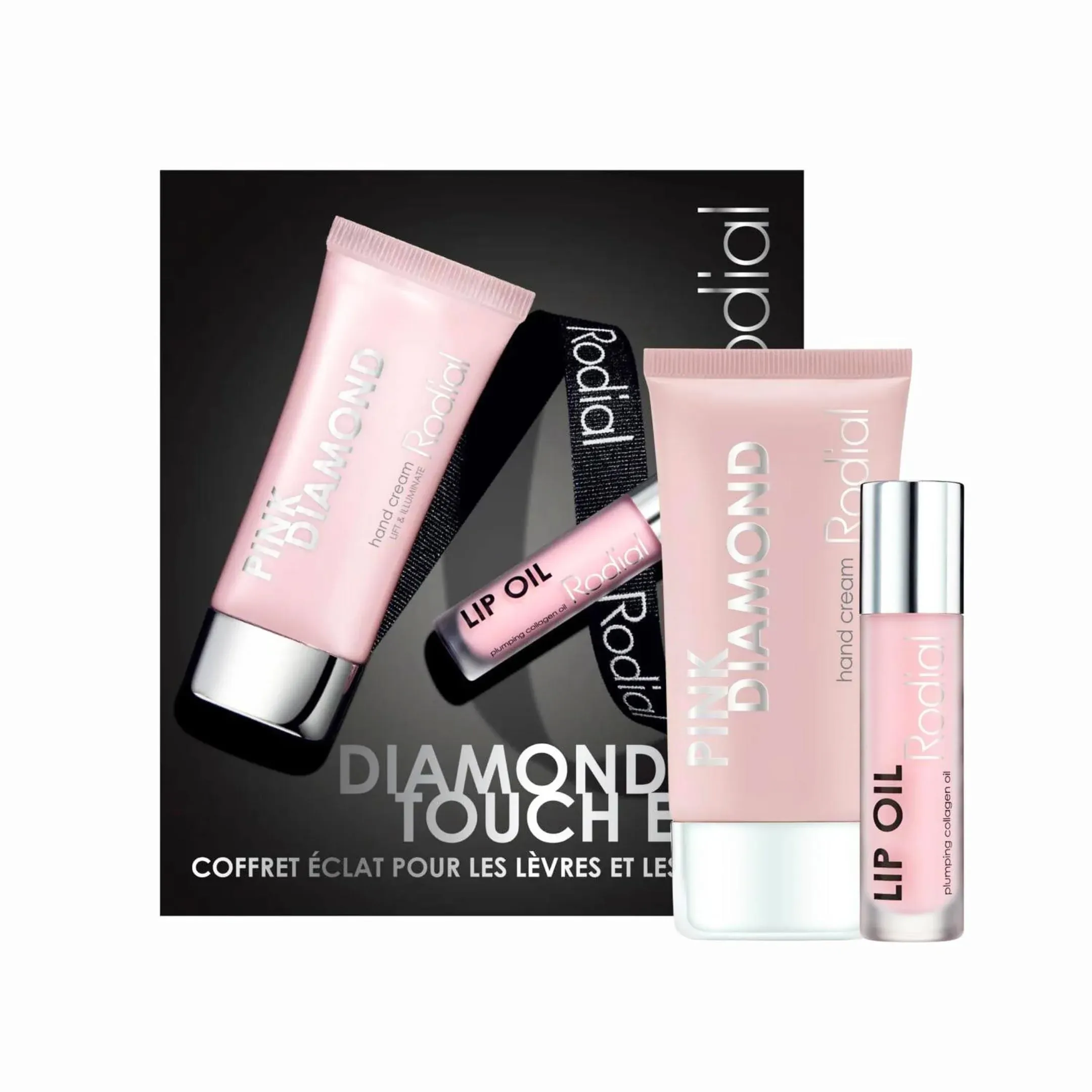 Rodial Diamond Touch Edit | Pink Diamond Hand Cream (1.69 fl.oz.) + Plumping Collagen Lip Oil (0.14 oz.) | Radiance-Boosting Kit for Hands and Lips Beauty Kit