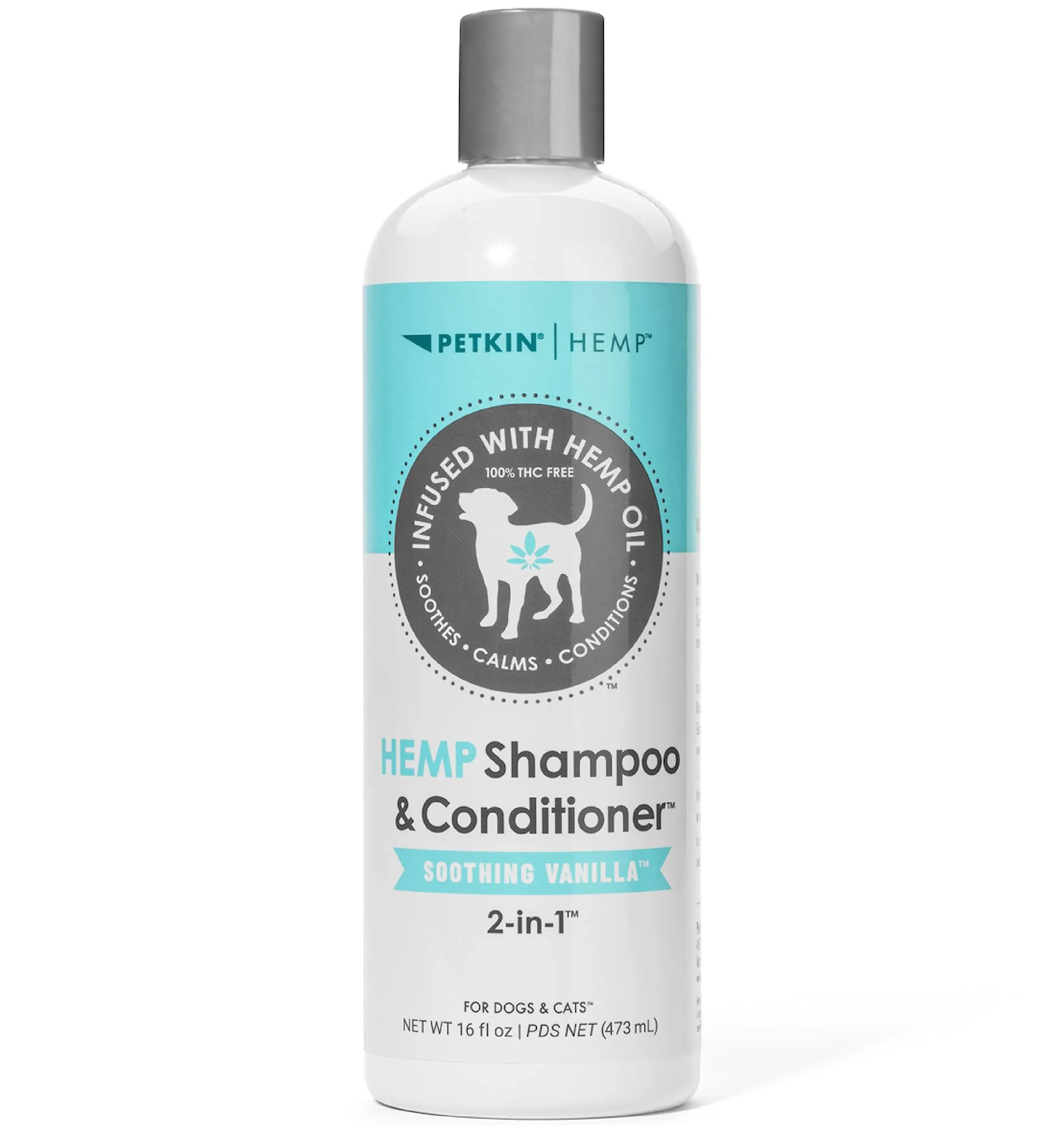 Petkin Hemp Shampoo & Conditioner for Dogs and Cats – with Hemp Oil & Soothing Vanilla Extract, 16 fl oz – Soothes, Calms & Conditions, Keeps Pet Smelling Great – for Home and Travel