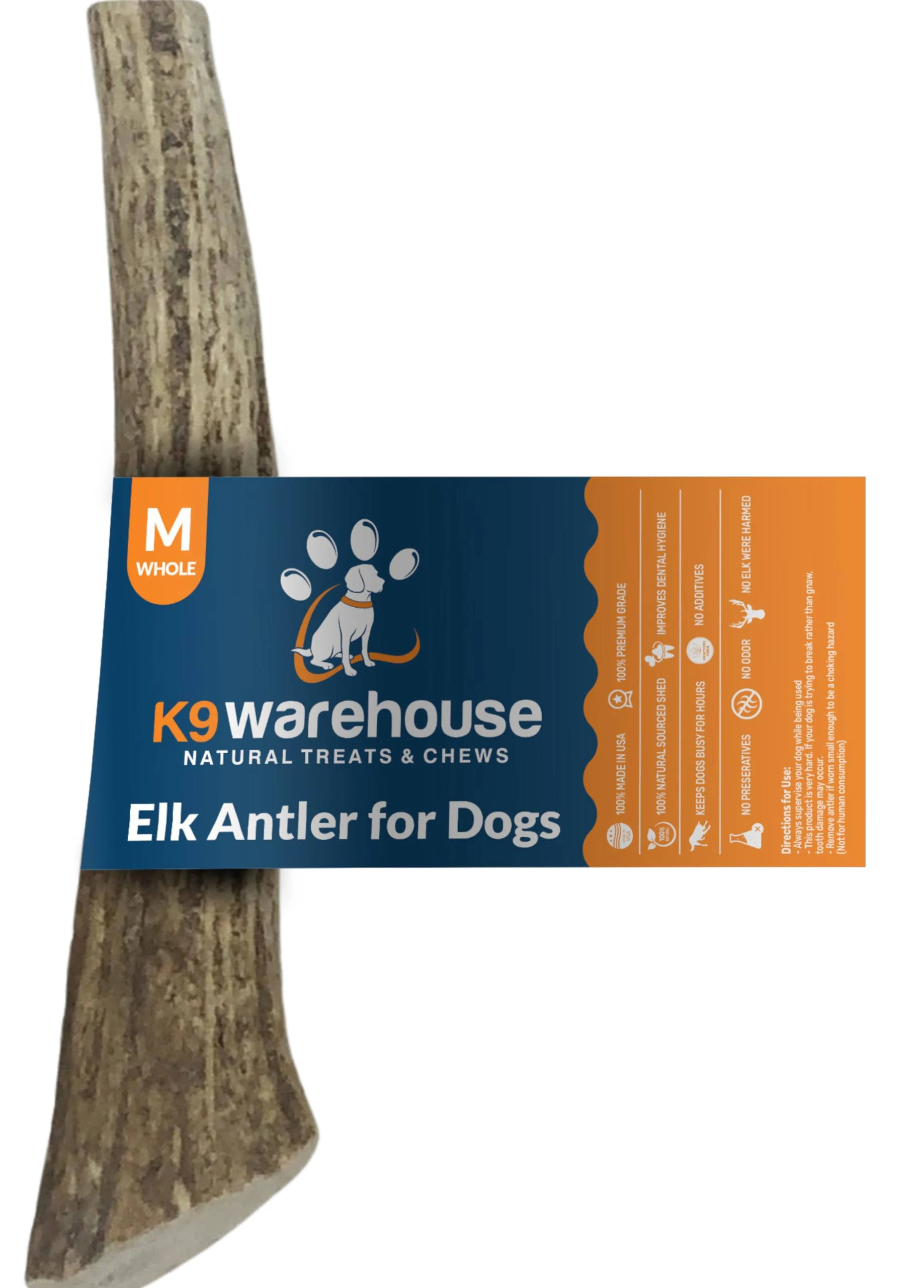 K9warehouse Elk Antlers for Dogs - Made in USA - Split and Whole Medium Whole