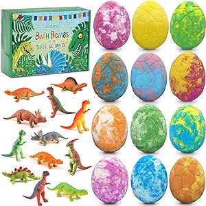 Bath Bombs for Kids with Surprise Toys Inside, 12Pcs 3.5 Oz Large Dino Egg Kids Bath Bombs Gift Set, Gentle and Kids Safe Bubble Bath for Birthday Easter and Party Favor Gift for Girls Boys