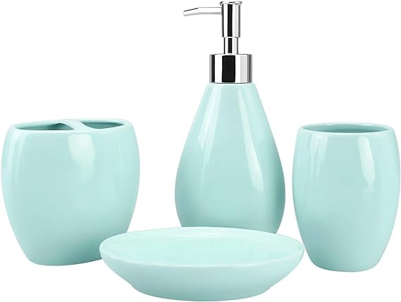 4pcs Ceramic Bathroom Accessory Set, Includes Lotion Dispenser, Soap Dish, Mouthwash Cup And Toothbrush Holder, Suitable For Bathroom Decoration, Housewarming Gift Set, Bathroom Storage And Organization