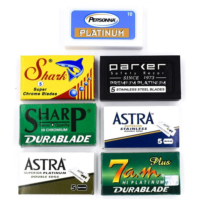 105 Blades, Double Edge Safety Razor Blade Variety Sampler Pack, Compatible with All Standard Double Edge Safety Razors - Includes Blades from Parker Safety Razor, Personna, Astra, Shark, Sharp, Voskhod, and 7am