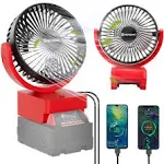 Portable Rechargeable Fan For Milwaukee M18 18V 48-11-1850 48-11-1862 Lithium-Ion Battery, Jobsite Battery Operated Fan With 3 Speeds Control,USB +Type C(Battery not Included)