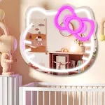 Anime Hello Kit Cat Neon Sign Mirror L16.1 W14 Vanity 14*16.1 inch, Pink