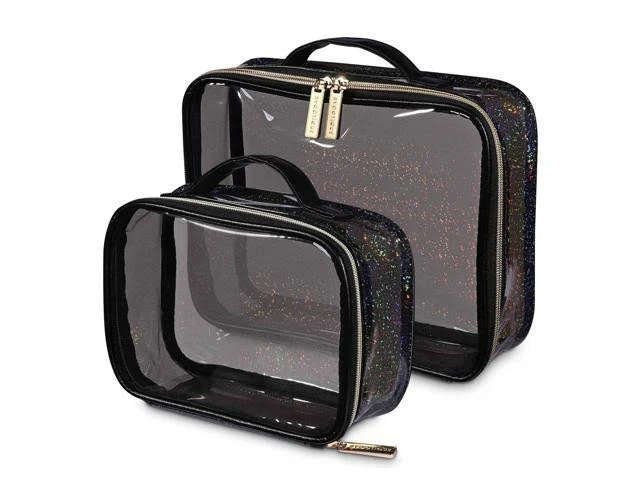 BYOOTIQUE Set of 2 Clear Makeup Bag Cosmetic Organizer Clear Toiletry Bag Travel Toiletry Pouch Handle Zipper for Makeup Artist Travel Essentials Carry-on Travel Black