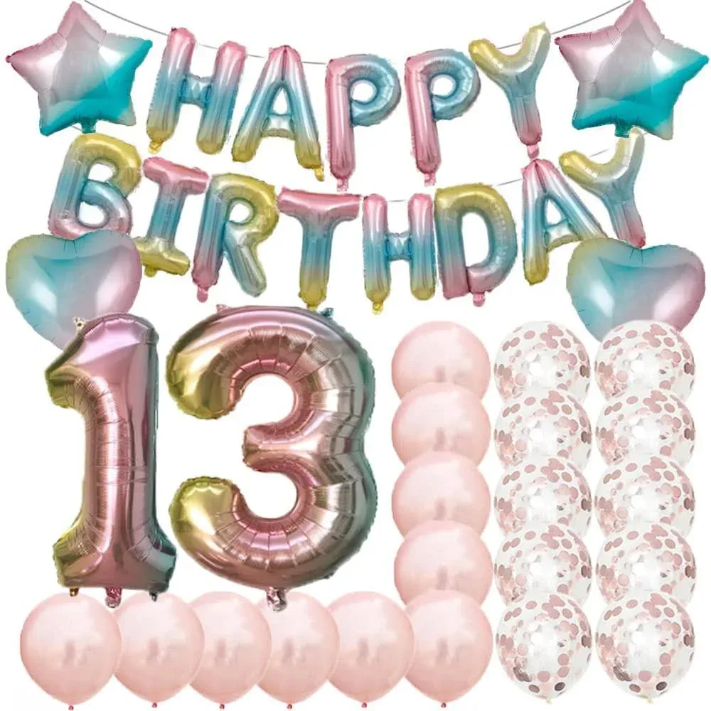 ZSNWGZ Sweet 13th Birthday Decorations Party Supplies,Rainbow Number 13 Balloons ...