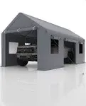 DEXSO Carport 13'x20' Portable Garage, Heavy Duty Car Port Canopy, Reinforced Steel Poles, 4 Roll-up Doors and Windows, for Pickup, Boat, and