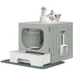 YITAHOME Large Enclosed Cat Litter Box with Lid Cover Hooded Odorless Cat Toilet with Litter Scoop Cat Self Groomer Deodorizer Filter Front Entry