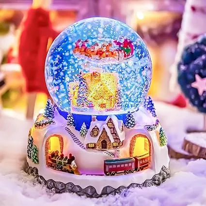 Mr.Winder Musical Rotating Santa Claus with Train in Village Glitter