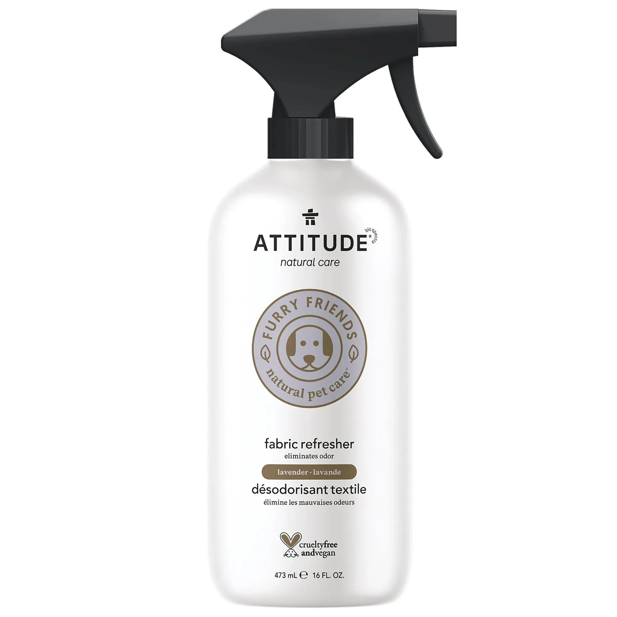 ATTITUDE Rafraîchisseur de tissu pour animaux de compagnie, neutralise les odeurs, ingrédients à base de plantes et de minéraux, végétalien et sans cruauté envers les animaux, lavande, 473 ml
