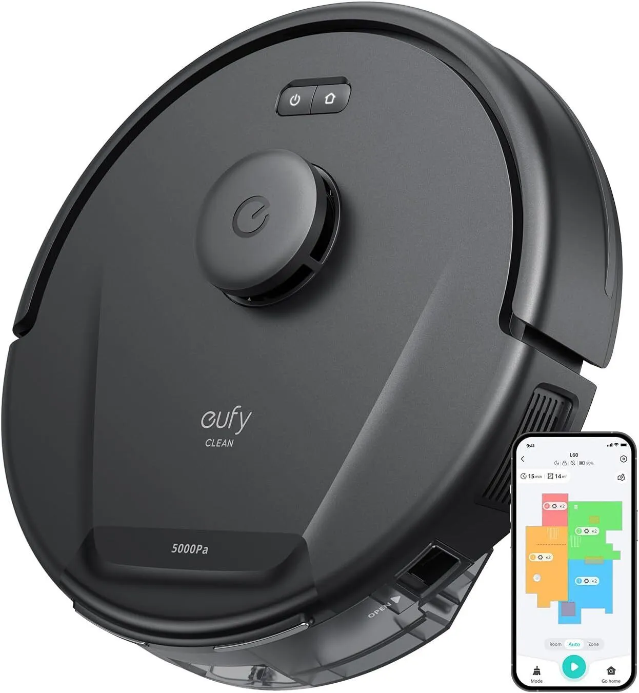 eufy by * L60 机器人吸尘器,超强5000 Pa 吸力,* 激光*,深层清洁,适用于毛发、硬地板