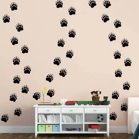 VWAQ Bear Paw Print Floor Decals - Peel and Stick Footprint Wall Decals - 36 PCS (Black)