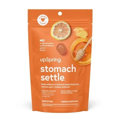 Upspring Stomach Settle Nausea Relief Drops, Lemon Ginger Honey, 28 ct