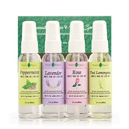 Linen and Room Spray Gift Set, (Lavender, Lemongrass, Rose, & Peppermint), Natural Air Freshener Made with Pure Essential Oils & Minimal Ingredients, Perfect Bathroom Spray or Room Mist, 4-Pack