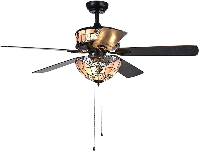 Warehouse of Tiffany Orla 6-Light Baroque Tiffany 5-Blade 52-Inch Ceiling Fan