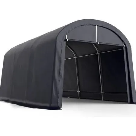 KING BIRD 10' x 15' Round Style Garage Shelter Anti-Snow Heavy Duty Storage Shelter Carport Portable Canopy Storage Shelter Shed for Boat, Patio Furniture and Lawn Mower-Dark Gray