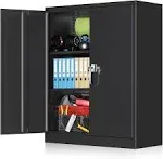 Greenvelly Metal Garage Cabinet, 42&quot; H Locking Metal Storage Cabinet with 2 Doors and Adjustable Shelves, Black Steel File Cabinet for Home Office,