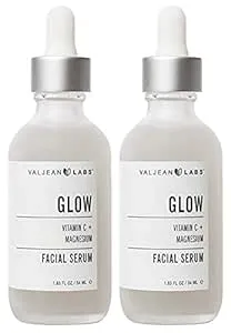 Valjean Labs Facial Serum, Glow | Vitamin C + Magnesium | Helps to Brighten and Clear Skin, Even Tone and Prevent Wrinkles | Paraben Free, Cruelty Free, Made in USA (1.83 oz, 2 Pack)