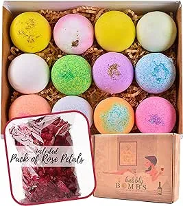 Bath Bombs Gift Set of 12, Natural Bath Bombs with Fizzes, Shea, Coco Butter, Scented Organic Bath Bomb, Gift Set for Women, Bath Bombs for Women