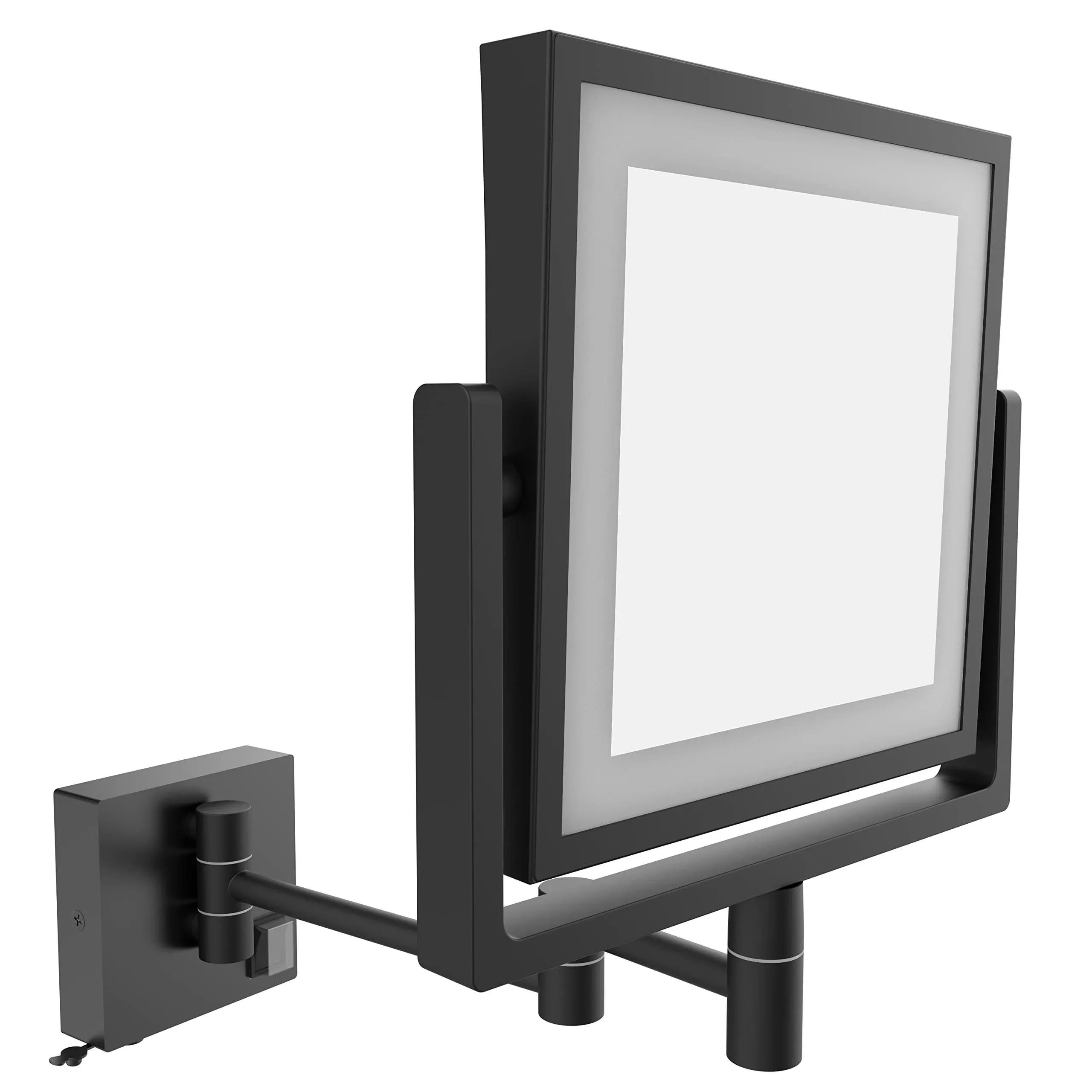 Ruacq Rechargeable Makeup Mirror Matte Black Double Sided Vanity Mirror with Lights Square 1x/3x Magnification 8 Inch Led Magnifying Mirror Stainless Steel and Zinc Alloy Modern Wall Mounted
