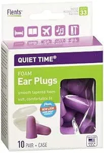Flents Ear Plugs Quiet Time Smooth Tapered Foam Soft Comfortable 10 Pair + Case