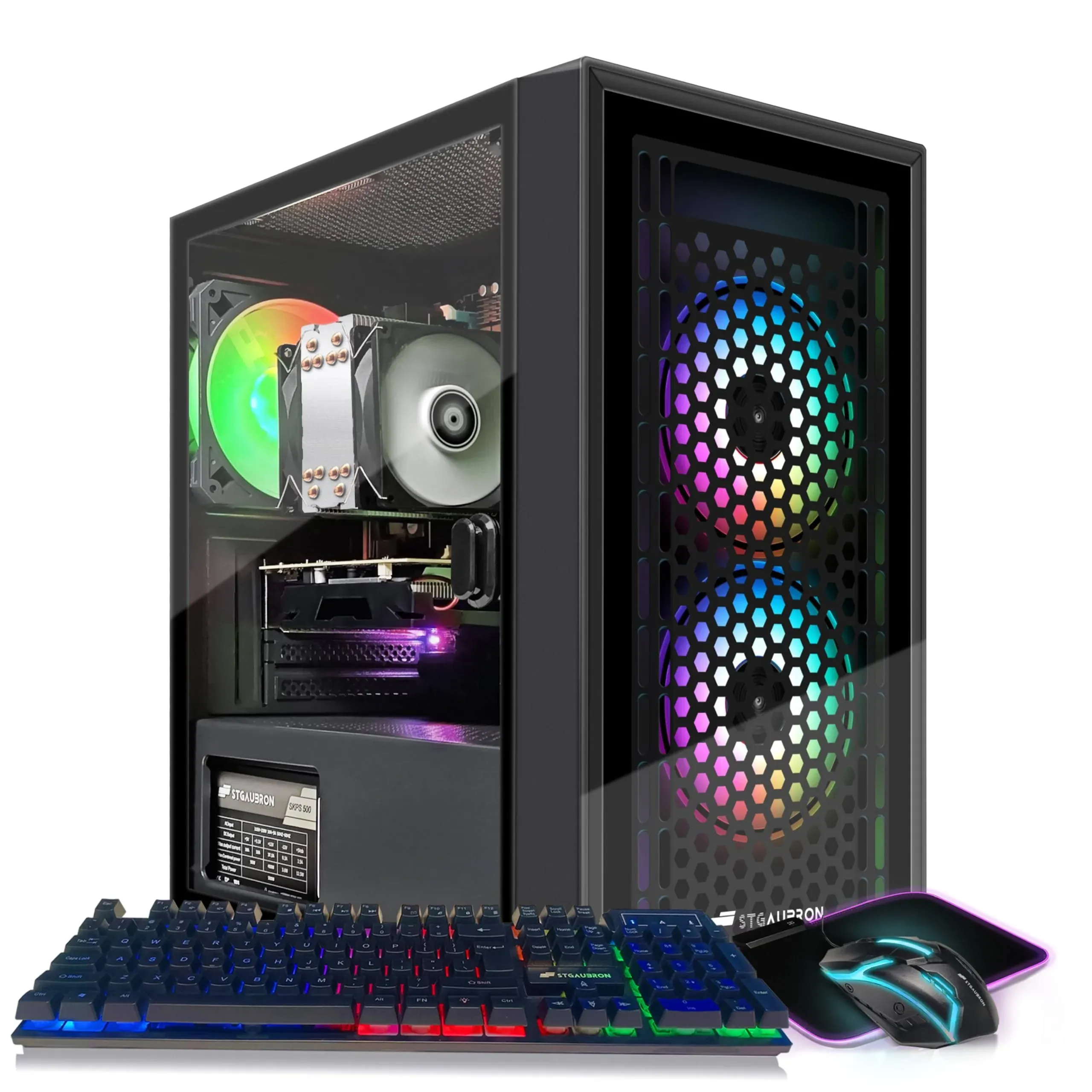 STGAubron-Gaming PC Computer Desktop-RX 550 4GB-Intel i7 Xeon E5 2.8GHz-16GB RAM-512GB SSD WiFi BT-5.0,W10H64, RGB Fanx4, RGB Keyboard & Mouse & Mouse Pad-Gaming Computer Tower-for Gamer,Streaming