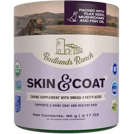 Badlands Ranch Healthy Support Skin & Coat Powder Supplement for Dogs, 3.17-oz Can