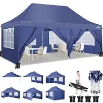 COBIZI 10x20 Canopy Tent, Heavy Duty Pop up Canopy with Sidewalls, Waterproof Easy Setup Canopy with Mosquito Netting, Outdoor Instant Screen Tents for Parties, Wedding with Roller Bag, Gray