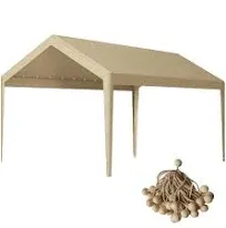 Rutile 10 x 20 FT Carport Replacement Cover, Heavy Duty Car Tarp Canopy Tent Garage Top Shelter Cover with Fabric Leg Pole Skirts and Ball Bungees Beige (Only Top Cover, Frame is not Included)