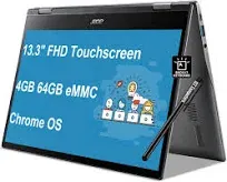 Acer Chromebook Spin 513 2-in-1 Laptop (13.3" FHD Touchscreen, 8-Core Qualcomm CPU, 4GB RAM, 64GB eMMC), Home and Student, Webcam, Backlit KB, Long Battery Life, IST Stylus, Chrome OS, Ste (Spin513)