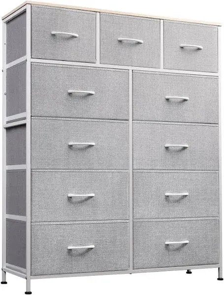 WLIVE Tall Dresser for Bedroom, Fabric Dresser Storage Tower, Dresser & Chest of Drawers Organizer Unit with 11 Drawers, Storage Cabinet, Hallway, Closets, Steel Frame, Wood Top