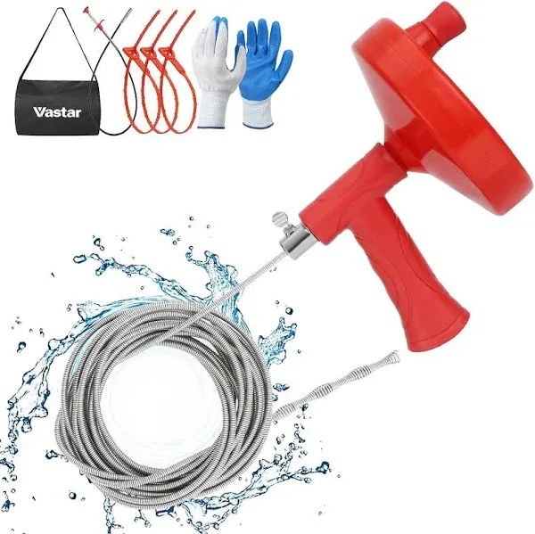 Vastar Drain Clog Remover Tools Kit, 25Ft. Plumbing Snake Drain Auger with Glove/Storage Bag, Flexible Claw Grabber Pickup Tool, 3Pcs Drain Hair Remover for Drains, Sink, Sewer