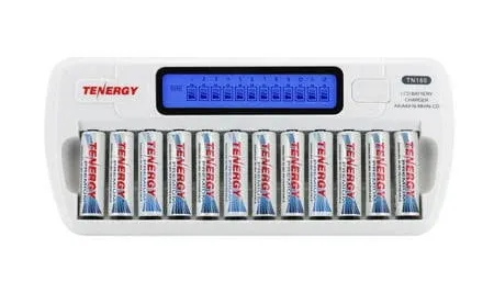 Tenergy TN438 16-Bay AA/AAA NiMH/NiCd LCD Smart Battery Charger + 8pc Premium AA & 8pc Premium AAA