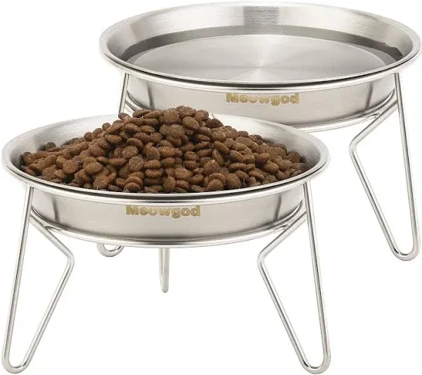 Elevated Cat Bowls,6.7&#034; Extra Wide Raised Stainless Steel Cat Food Bowls with...
