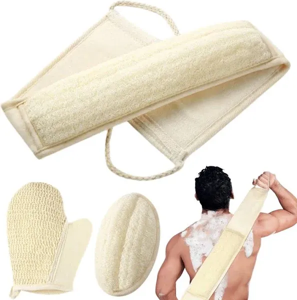 BETLYS Natural Loofah Sponge Exfoliating Body Scrubber, Loofa Back Scrubber for Shower Set for Men and Women