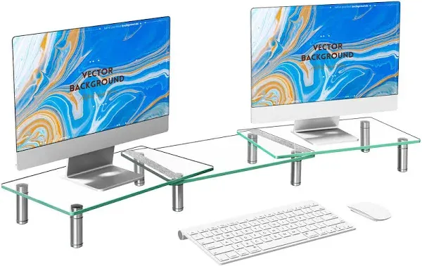 Dual Glass Monitor Stand Riser 3-Shelf Tempered Glass Monitor Stand Clear Mon...