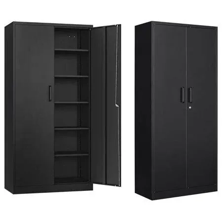 Metal Cabinet 5 Adjustable Shelves 71H Garage Storage Cabinet with Locking Doors