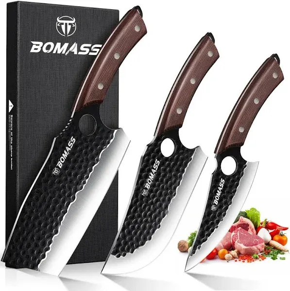 3PCS Butcher Knife Set, Hand Forged Kitchen Knife Set, 9-inch High Carbon Jap...