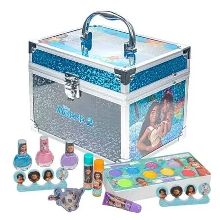 Moana 2 Train Case Beauty Set, Kids Makeup Kit for Girls, Real Washable Makeup Set, Play Makeup, Pretend Play, Party Favor, Birthday, Ages 3 4 5 6 7 8 9 10 11 12 by Townley Girl
