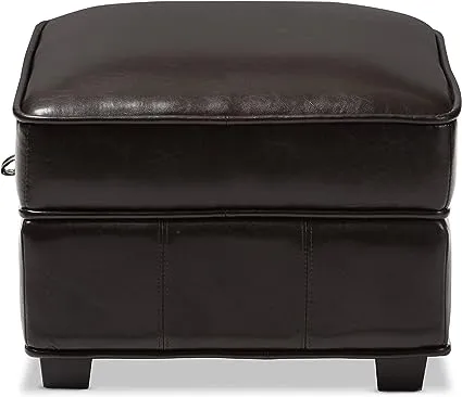 Baxton Studio Agustus Brown Leather Storage Ottoman