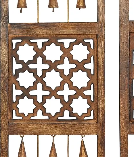 Metal Brown Intricately Carved Bell Wall Decor (Set of 3)