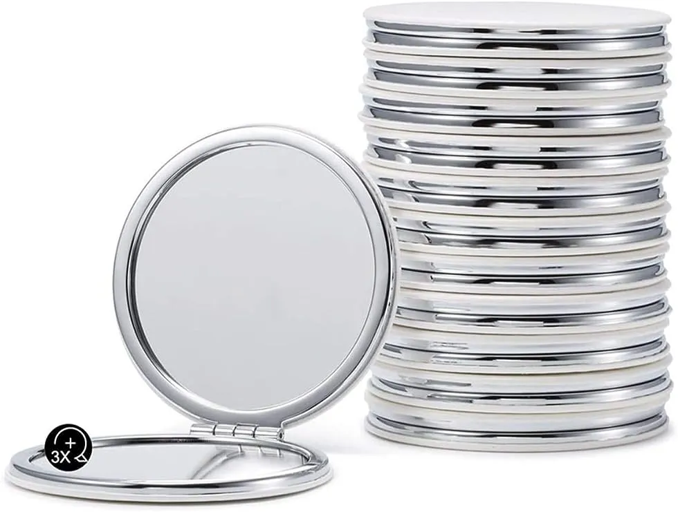 Compact Mirror Bulk, Set of 12 Round Double-Sided 1X/3X Magnification PU Leather (Black, 2.8")