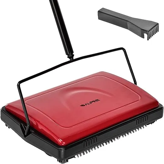 Triple Brush Floor and Carpet Sweeper, Red | Alpine Industries