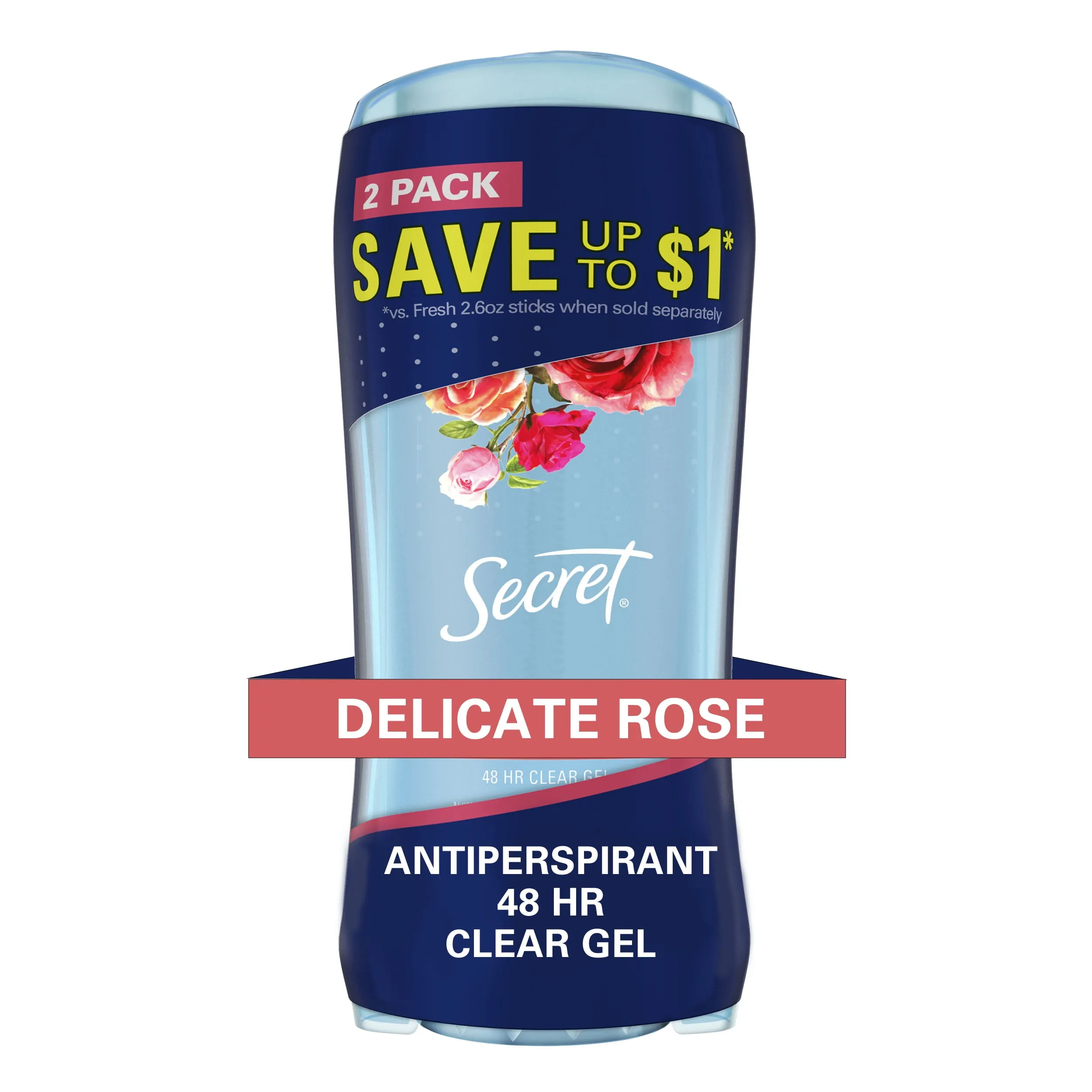 Secret Fresh Clear Gel Antiperspirant and Deodorant for Women, Delicate Rose Scent, 2.6 oz, Twin Pack