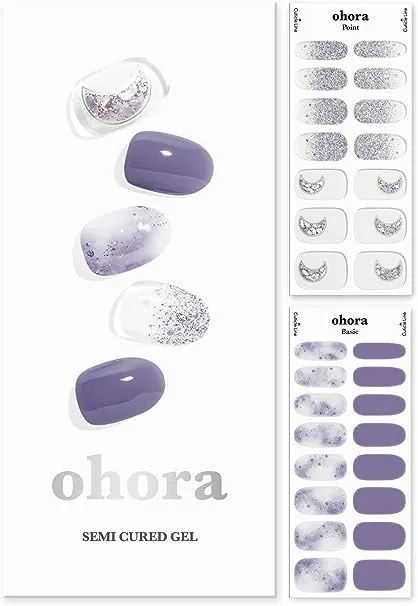 ohora Semi Cured Gel Nail Strips (N Goblin Moon) - Works with Any Nail Lamps, Salon-Quality, Long Lasting, Easy to Apply & Remove - Includes 2 Prep Pads, Nail File & Wooden Stick - Purple