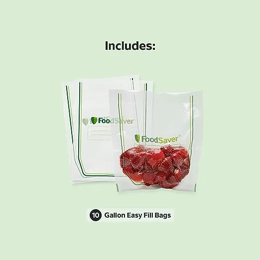 FoodSaver Easy Fill 1 Gallon Vacuum Sealer Commercial Grade and Reusable Bags, 10 Count