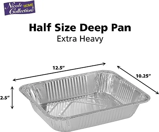 Aluminum Pans Half Size, 9X13, Extra Heavy Duty Disposable Foil Pans For Baking (30 Pack) Roasting & Chafing, Deep Tin Foil Bakeware, Steam Table Tray, Cookware, Food Prepping, Cake & Oven Pan