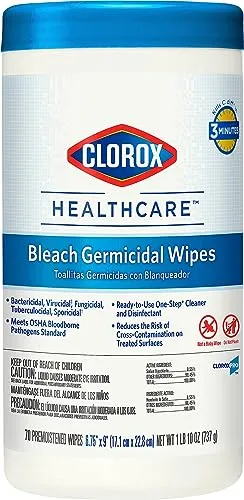Clorox Healthcare Bleach Germicidal Wipes, Cleaner and Disinfectant Wipes Canister, 70 Count (35309) (Package May Vary)Clorox Healthcare Bleach Germicidal Wipes, Cleaner a…